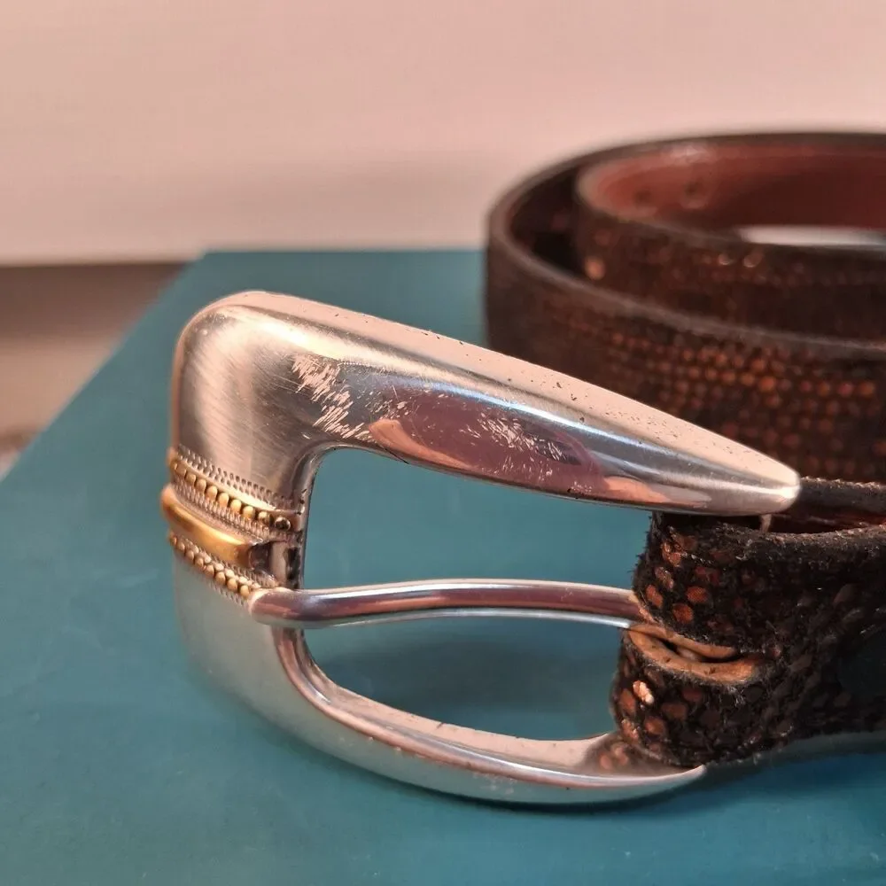 Handmade (1998) Embossed Lizard Pattern Belt James Culver Made In USA Size 34